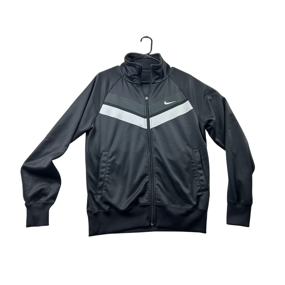 Nike Chevron Colorblock Track Jacket M Black Full Zip Mock Neck Athleisure Y2K